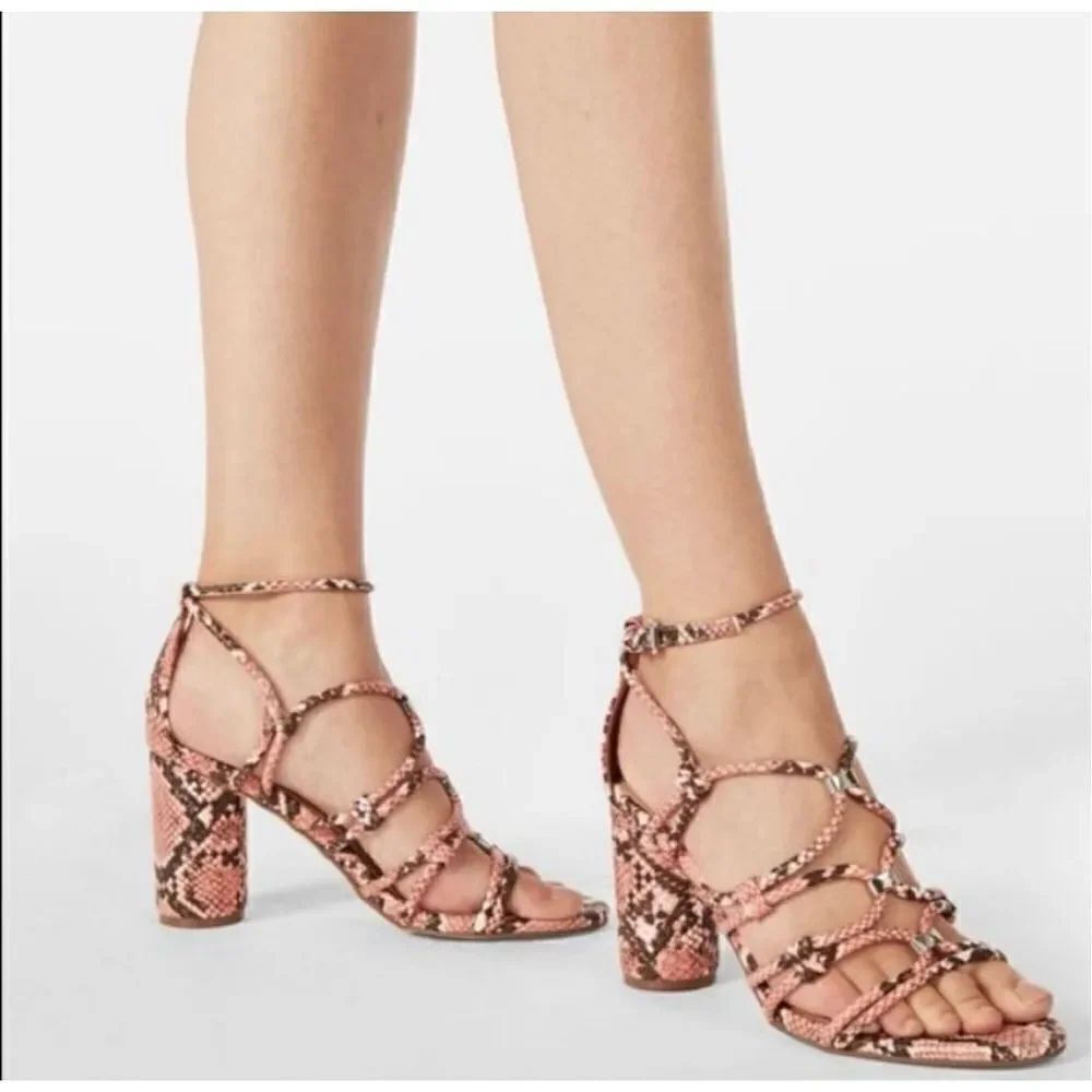 Womens JustFab All Eyes On Me Pink Strappy Snakeskin Pumps Heels - Sz 7